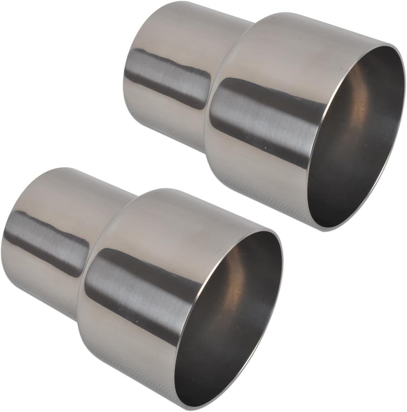 SSN Exhaust Pipe Reducer Component Adapter 2.25 Inch ID to 3.0 Inch OD Polished 304 Stainless Steel Universal ID 2.25" to OD 3.0" Exhaust Pipe Reducer Adapter 4 Inch Length-Pair - Image 1